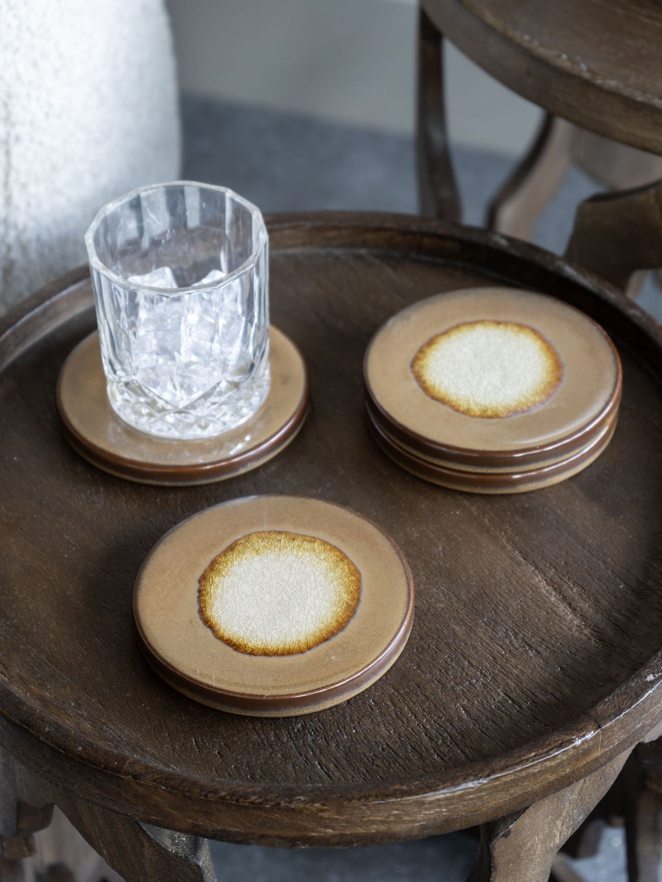 Set of 4 Reactive Glazed Medway Ochre Round Coasters